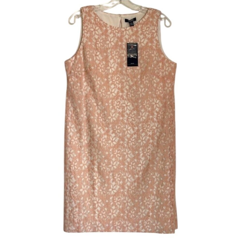 NWT Chaps Pink Floral Lace Overlay Sheath Dress Size 12 Women’s Sleeveless